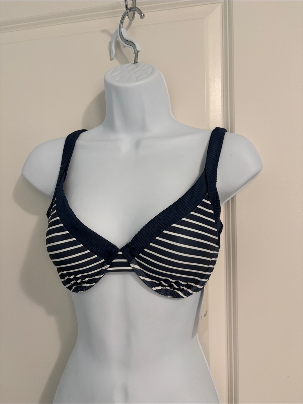Hollister Navy and White Striped Underwire Bikini Top